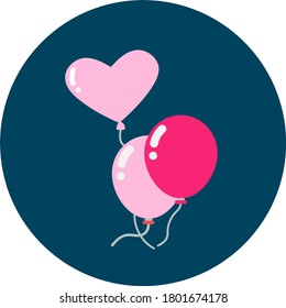 Vector icon with pink balloon. Cute vector icon. Love balloon icon. Valentine icon. Celebration sign. Vector sign/symbol. Vector illustration.