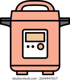 Ícone vetorial de uma panela de pressão elétrica rosa - bonito aparelho de cozinha desenhado à mão com painel de controle digital, perfeito para cozinhar, cozimento e preparação de arroz, isolado no fundo branco