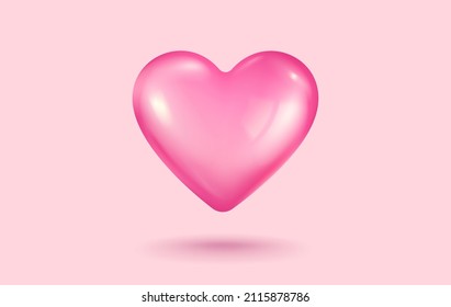 Vector icon of pink heart for Valentine's Day in realistic 3d style. Vector realistic banner with heart on pink background.