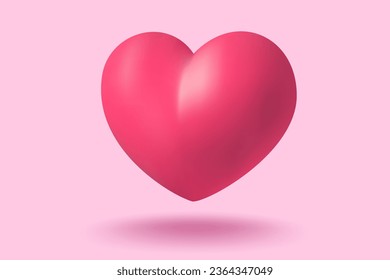 Icono vector de corazón rosa para el Día de San Valentín con un estilo realista 3d. Pancarta vectorial realista con corazón sobre fondo rosado.