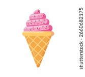 Vector icon of a pink ice cream cone