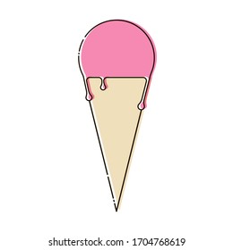 Icono vector de un helado rosa en un cono de gofre. Gráficos simples.