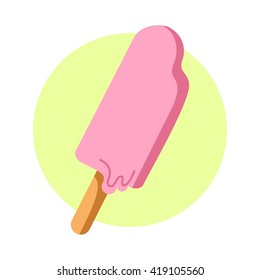 Vector icon with pink ice cream on white background in flat style. 
