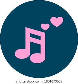 Vector icon with pink love music. Cute vector icon. Love and music icon. Valentine icon. Celebration sign. Vector sign/symbol. Vector illustration.