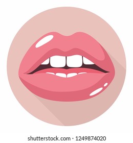 Vector icon pink sexy lips. Women's Lips are smiling. Illustration of lips in flat style.