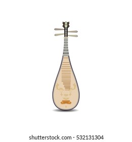 Vector icon of pipa isolated on white background. Chinese string plucked musical instrument in flat design.