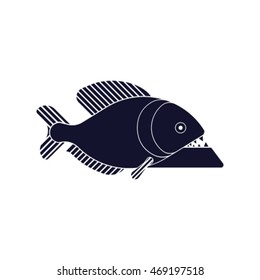 Vector icon piranha. Blue on white background.