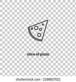 Vector Icon of pizza slice. Vector illustration in dark color and transparent background (png)