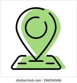 Icono vector de marca de posición en el mapa, icono lineal de ubicación, geolocalización con color verde. Marcador de ubicación.