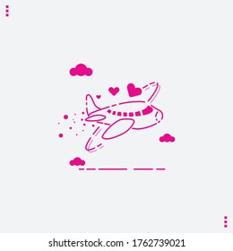 Vector icon of plane drawing a heart in the sky