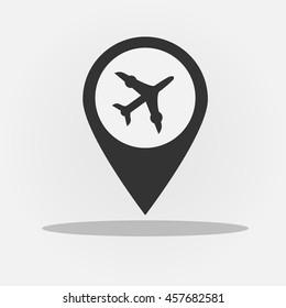 Vector icon with plane in gps navigation style. Black icon with plane symbol for mobile applications and other design
