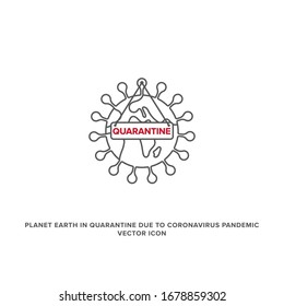 Vector icon of the planet Earth in quarantine. Coronavirus or CoVid-19 pandemic.