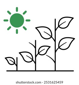 Ícone vetorial de Planta de Crescimento com folha verde. Um desenho em linha de uma planta crescendo, simbolizando a natureza, crescimento e vida eco-consciente.