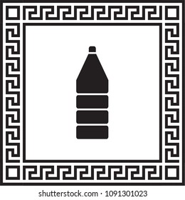 Vector icon of a plastic bottle in a frame with a Greek ornament