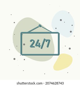 Vector icon plate 247 hours. Time icon. Business concept pictogram on multicolored background. Layers grouped for easy editing illustration. For your design.
