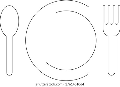 Vector icon of plate, a fork and a spoon