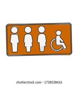 Vector Icon Plate Gender Neutral Toilet Cartoon Style On White Isolated Background.