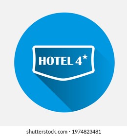 Vector icon plate hotel four stars icon on blue background. Flat image with long shadow.