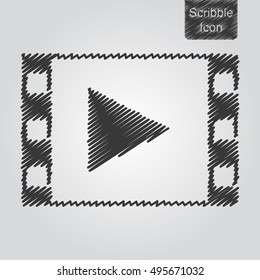 Vector icon of play button in film frame in scribble style. Media player icon. Flat design style. EPS 10