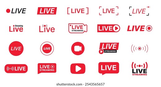 Vector icon of a play button symbol for digital media and online streaming services. Illustration features a modern, red design, ideal for web, broadcasting, social media, and internet video platforms