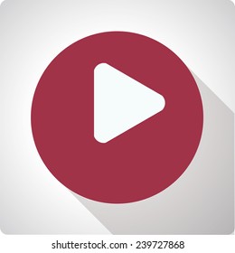 Vector icon "play" on a red circle with a long shadow