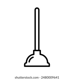 Vector icon of a plunger, representing plumbing or maintenance tools. Simple black and white design. Editable stroke.