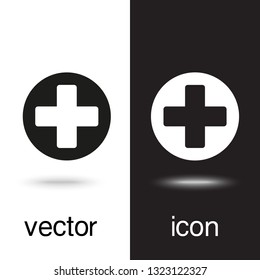 vector icon plus on black and white background