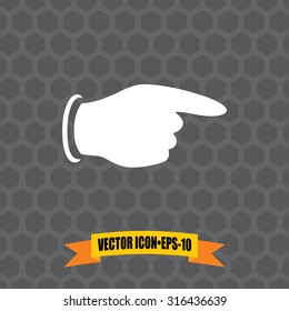 Vector Icon of Pointing Finger on Dark Gray Background. Eps.10.