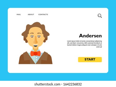 Vector icon of portrait of Hans Christian Andersen. Author, storytelling, Danish writer. Denmark concept. Can be used for topics like Danish literature, famous people, literature for children