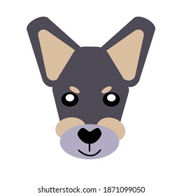 Vector icon portrait of a small dog drawn in the style of flat. Cute Toy Terrier dog logo. Vector illustration in cartoon style. Toy dog