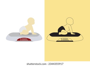 The vector icon portrays an infant weight scale, which is a digital device used for measuring the weight of babies in kilograms. This icon symbolizes the tool commonly employed to monitor the weight 