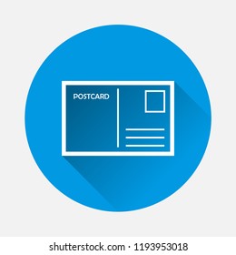 Vector icon postcard on blue background. Flat image envelope with long shadow.  Layers grouped for easy editing illustration. For your design.