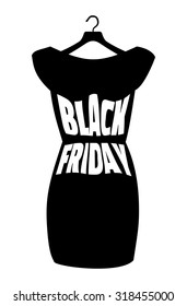 Vector icon poster little black dress - Black Friday. Black Friday lettering on the fashionable black dress