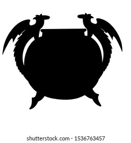Vector icon, pot with dragons silhouette isolated on white background. Vector original black and white graphics, suitable for logos, icons, labels and more.
