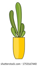 Vector icon pot with houseplant isolated at white background. Illustration of decorative green plant or succulent with long leaves in ceramic yellow pot. Indoor plant concept, domestic greenery