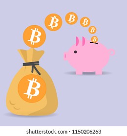 
Vector icon of a pouch with bitcoins and a piggy bank. Vector illustration. Flat design for business financial marketing advertisement advertisement web concept cartoon illustration