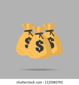 
Vector icon of pouches with dollars on a gray background. Vector illustration. Flat design for business financial marketing banking advertising web concept cartoon illustration.