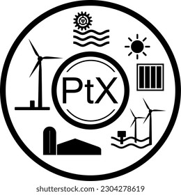 Icono vectorial - Potencia-a-X (PtX) con energía verde renovable para acoplamiento de sector