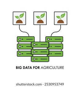 Ícone de vetor para Agricultura de Precisão com Big Data. Representa ferramentas digitais, gráficos e sistemas inteligentes usados para aprimorar a eficiência agrícola por meio de dados em tempo real.