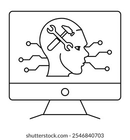 Icono de Vector para herramientas de diagnóstico predictivo. Llave inglesa y gráfico de datos para mejorar el rendimiento.