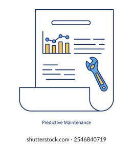 Icono de Vector para diagnósticos predictivos. Llave inglesa y gráfico de análisis que simboliza estrategias de reparación avanzadas.