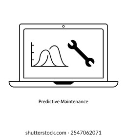 Ícone de vetor para Gerenciamento Preditivo de Equipamentos. Chave inglesa com símbolo analítico para eficiência operacional.