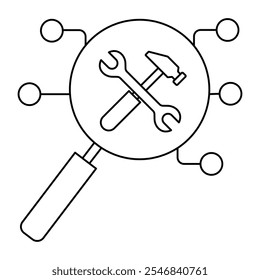 Ícone de vetor para Monitoramento Preditivo de Equipamento. Chave inglesa com gráfico analítico para eficiência operacional.