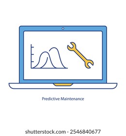 Icono de Vector para soluciones de equipos predictivos. Llave inglesa y gráfico para obtener información sobre el rendimiento en tiempo real.