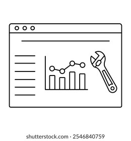 Icono de Vector para la supervisión de mantenimiento predictivo. Llave con análisis en tiempo real para la salud de la maquinaria.