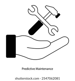 Icono de Vector para herramientas de mantenimiento predictivo. Llave inglesa de características y gráfico de análisis para un monitoreo efectivo.