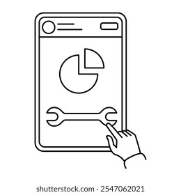 Ícone de vetor para Manutenção Preditiva. Chave inglesa com gráfico analítico para gerenciamento de equipamento mais inteligente.