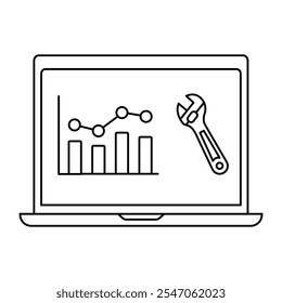 Ícone de vetor para Manutenção Preditiva. Chave inglesa com gráfico analítico para gerenciamento de equipamento mais inteligente.