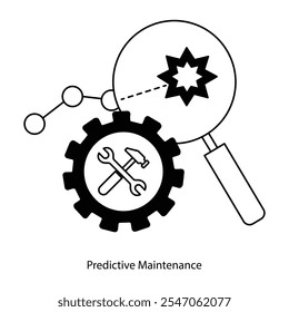 Icono de Vector para mantenimiento predictivo. Llave con gráfico de análisis para una gestión proactiva del equipo.
