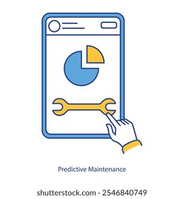 Icono de Vector para la Gestión Operativa Predictiva. Llave inglesa y gráfico de datos para mejorar la eficiencia.